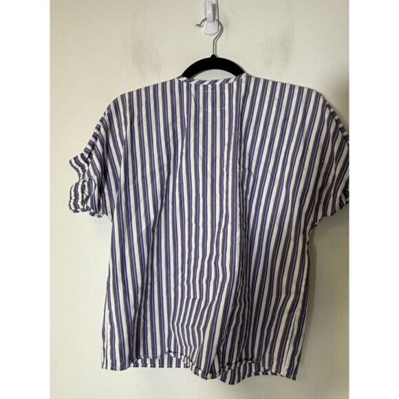 The Shirt Rochelle Behrens Purple Green Stripe  Cotton Button Up Shirt Sz XS - Picture 2 of 3